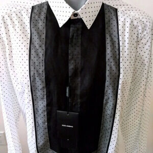 Dolce & Gabbana Shirt Mens Black White Dots Tuxedo Size 43  NEW with Tags